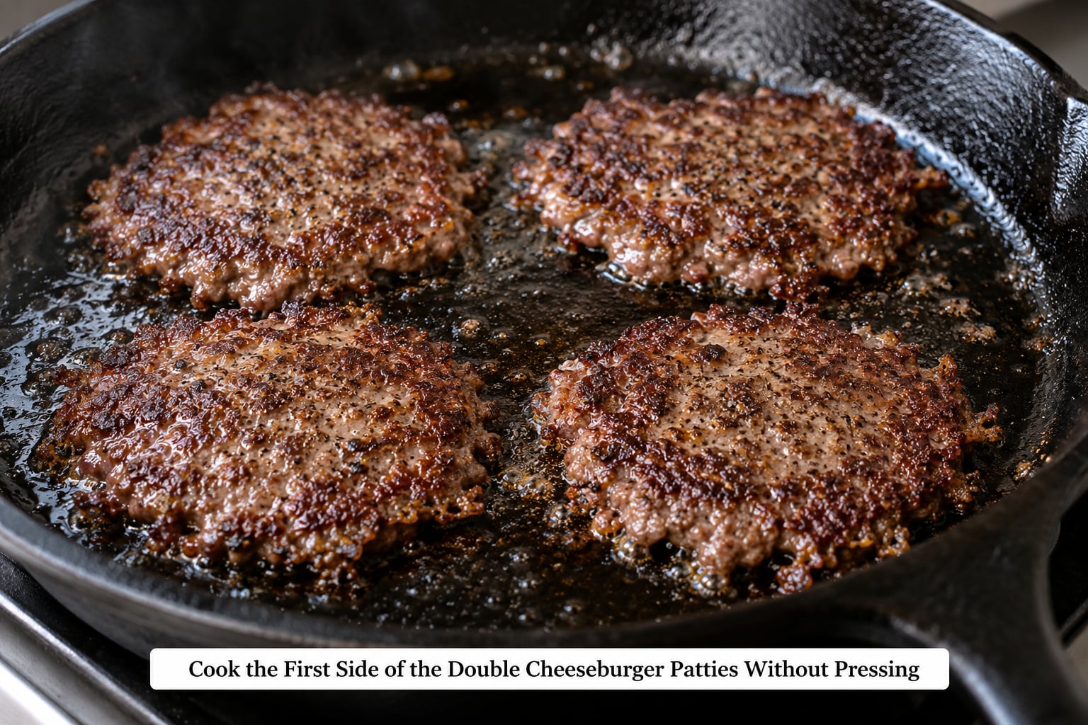 Cook the First Side of the Double Cheeseburger Patties Without Pressing