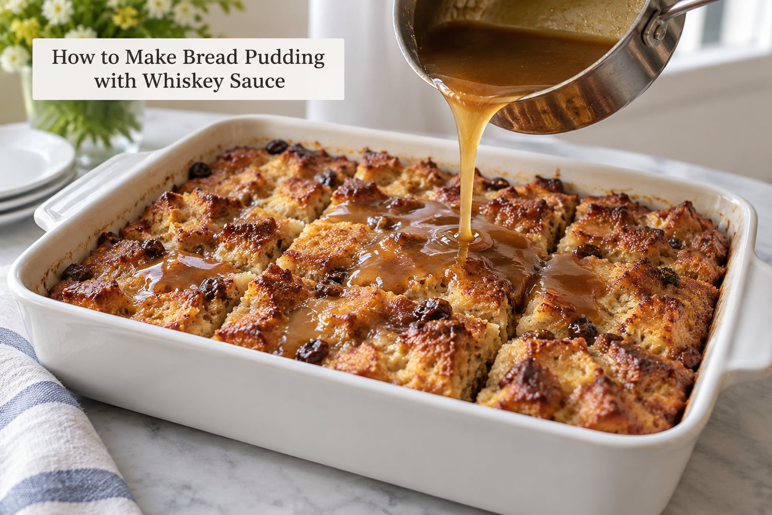 How to Make Bread Pudding with Whiskey Sauce