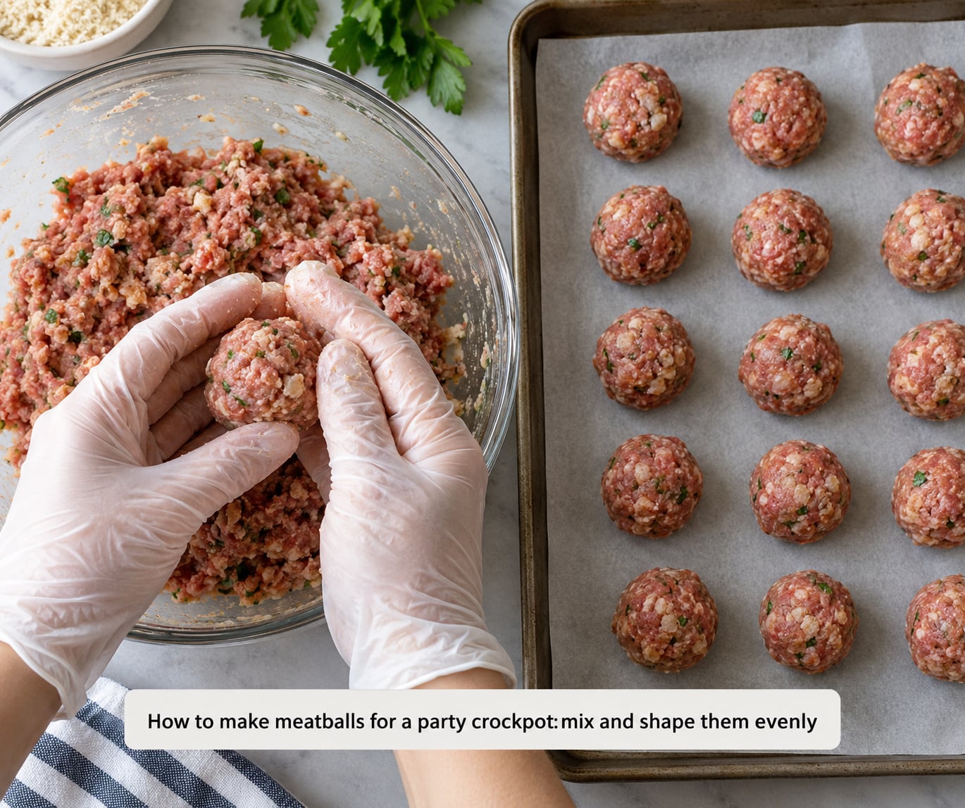 How to make meatballs for a party crockpot: mix and shape them evenly