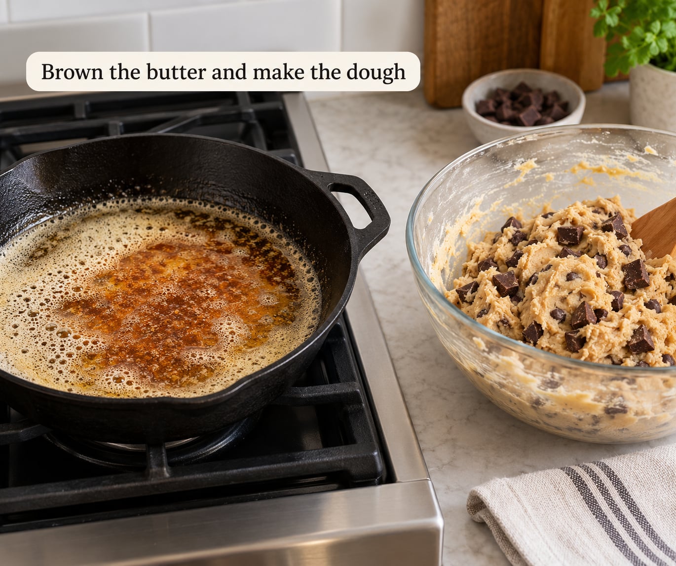 Brown the butter and make the dough