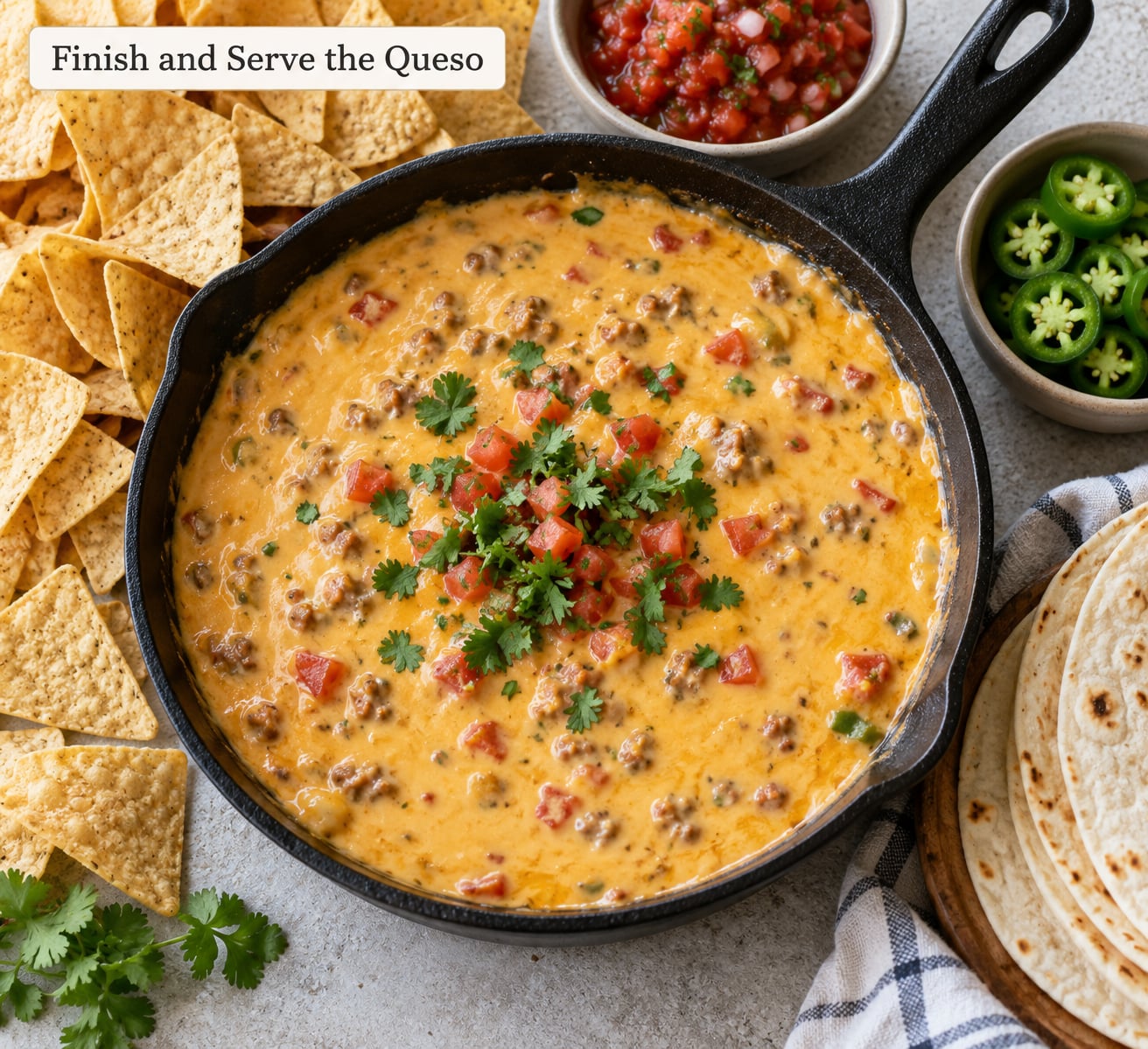 Finish and Serve the Queso