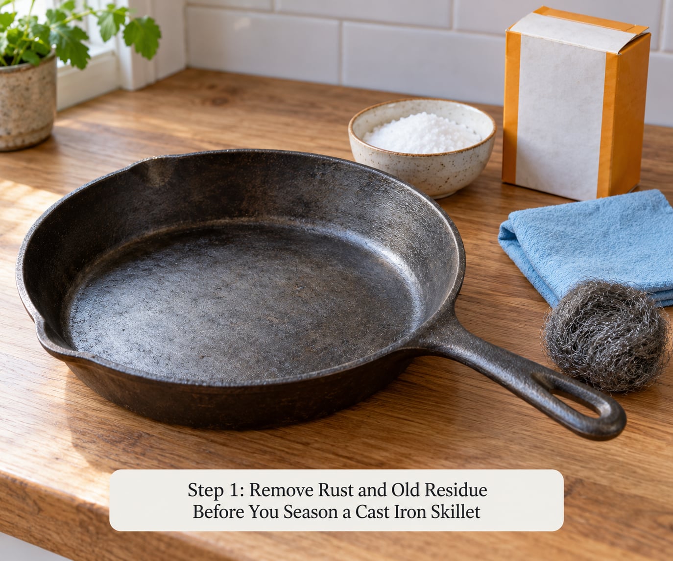 Step 1: Remove Rust and Old Residue Before You Season a Cast Iron Skillet