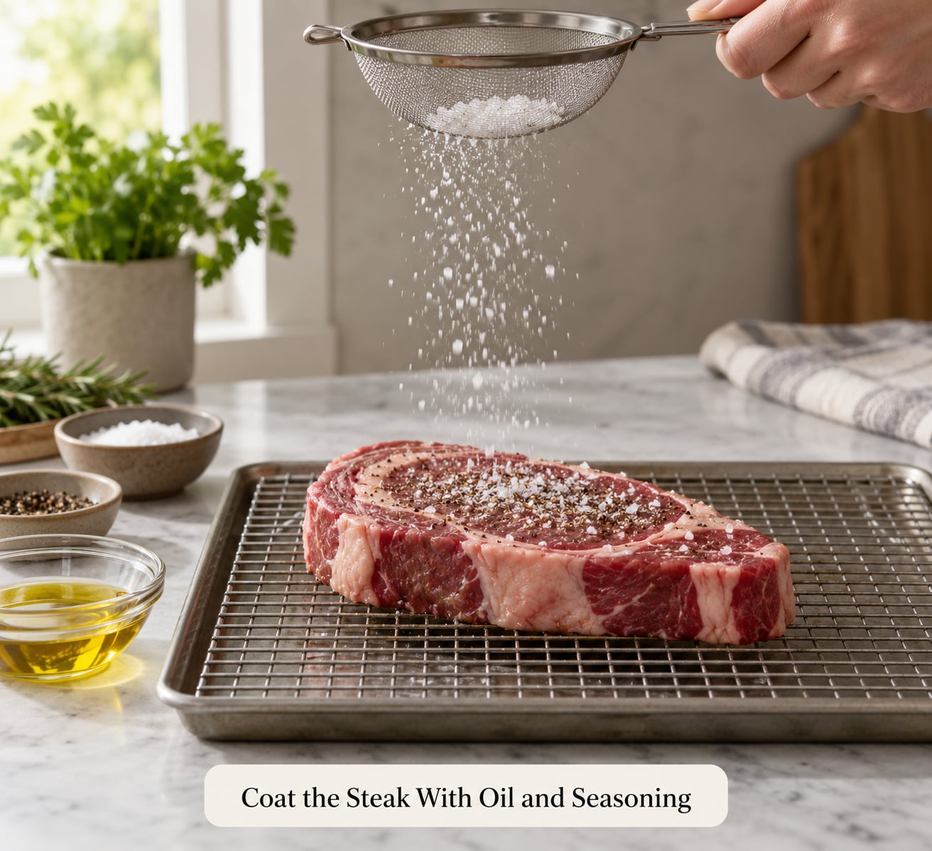 Coat the Steak With Oil and Seasoning